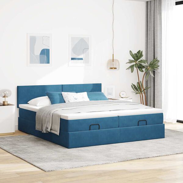 vidaXL Ottoman bed met matrassen 160x200cm fluweel donkerblauw