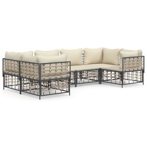 vidaXL 6-delige Loungeset met kussens poly rattan antracietkleurig