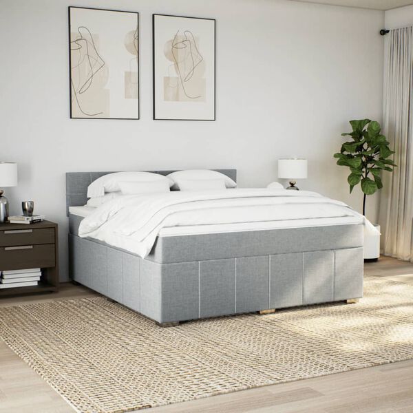 vidaXL Boxspring met matras stof lichtgrijs 180x200 cm