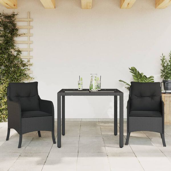 vidaXL 3-delige Tuinset met kussens poly rattan zwart