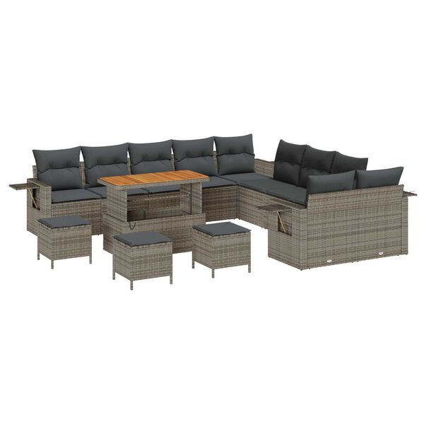 vidaXL Tuin Sofa Set met kussen met opslag 14 pcs Grijs poly rattan