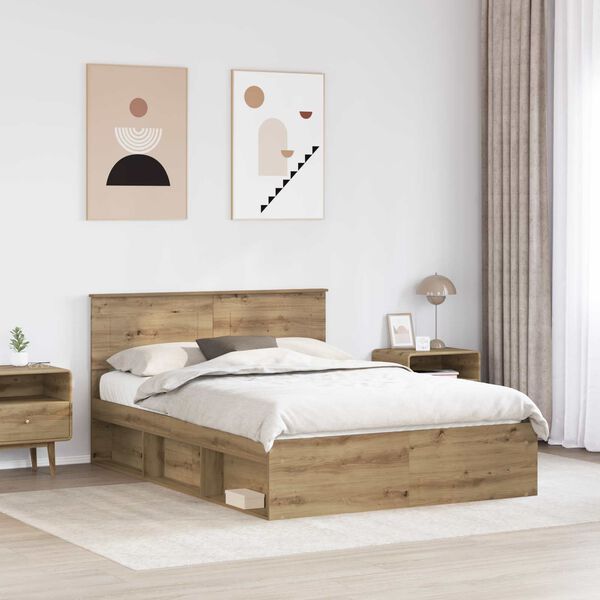 vidaXL Bedframe Ambachtelijk eiken 140 x 190 cm Bewerkt hout