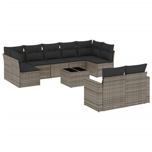 vidaXL 10-delige Loungeset met kussens poly rattan grijs