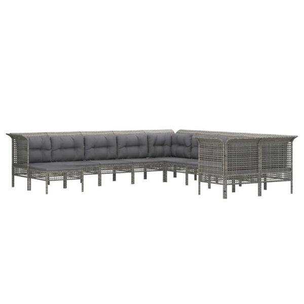 vidaXL 10-delige Loungeset met kussens poly rattan grijs