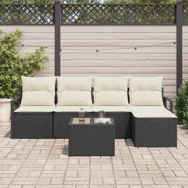 vidaXL Bankstel met kussen 6 pcs Zwart poly rattan