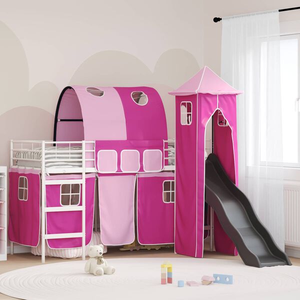 vidaXL Loftbed voor Kids Wit en Roze 90 x 190 cm Metaal