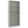 vidaXL Boekenkast met 5 schappen 80x24x175 cm bewerkt hout betongrijs