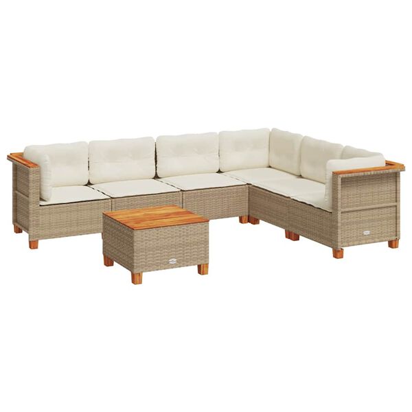 vidaXL 7-delige Loungeset met kussens poly rattan beige