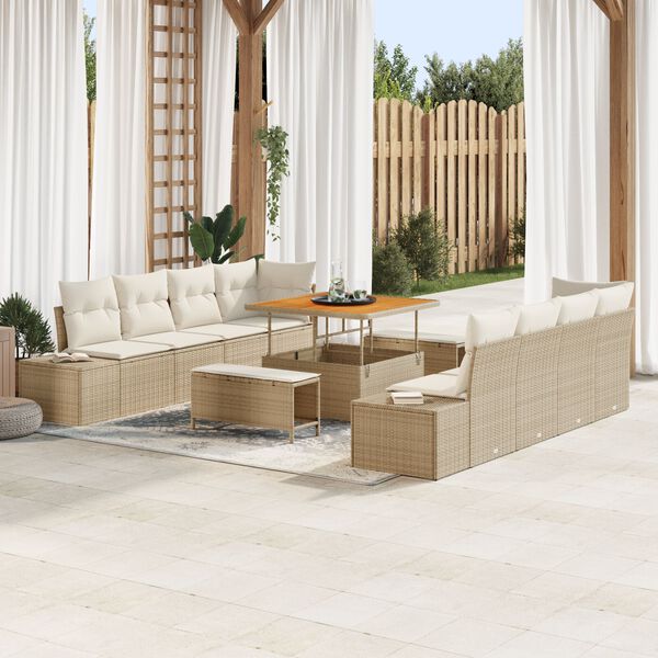vidaXL Tuin Sofa Set met kussen met opslag 11 pcs Beige en Crème