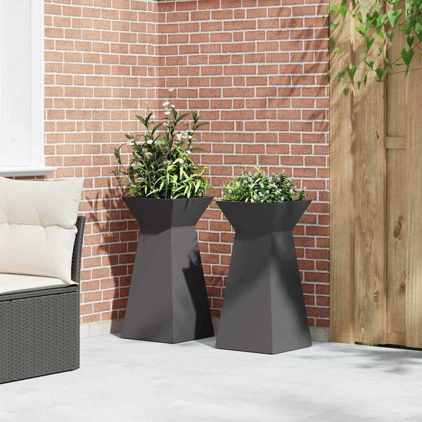 vidaXL Pilaar Plantenbak 2 pcs Zwart 35 x 35 x 73 cm