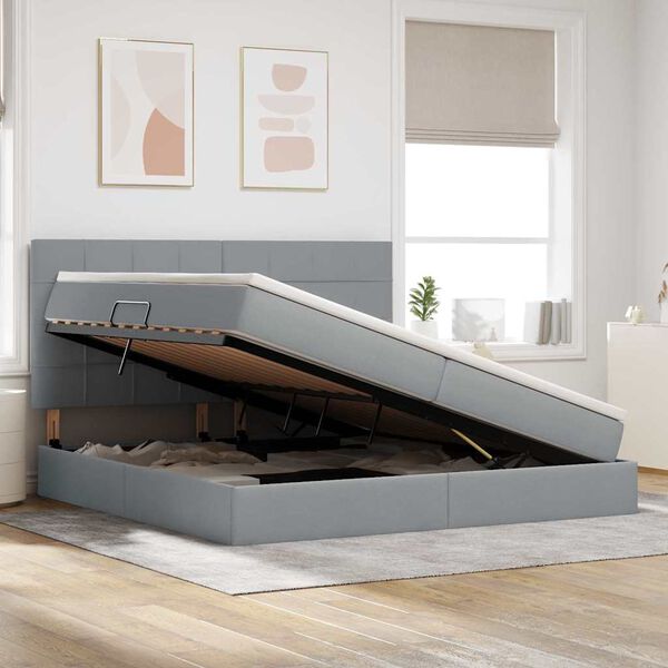 vidaXL Opslag bed met matras Lichtgrijs 200 x 200 cm Polyester