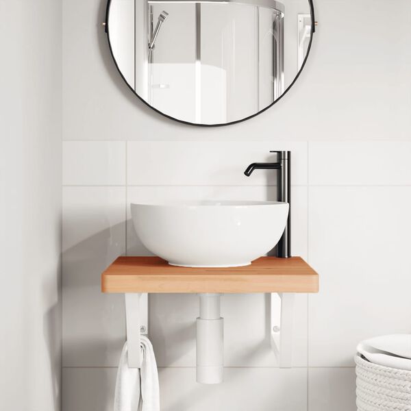 vidaXL Badkamer wandschap staal en massief beukenhout