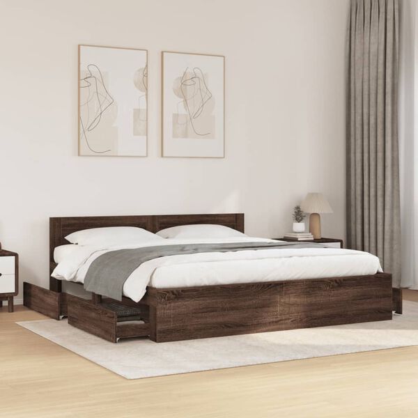 vidaXL Bedframe met hoofdeinde bewerkt hout bruineikenkleur 200x200 cm