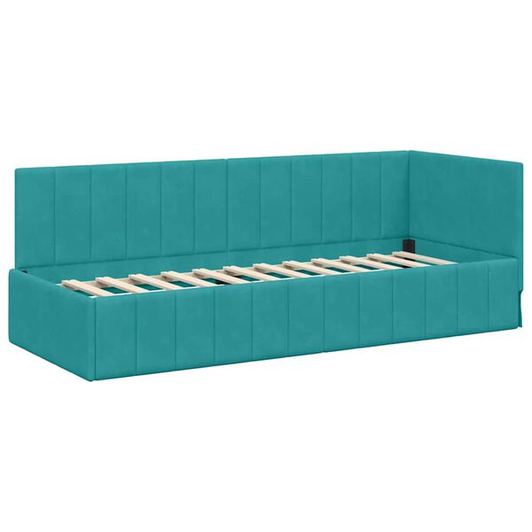 vidaXL Hoekbedframe met hoofdeinde Turquoise 80 cm x 200 cm Fluweel