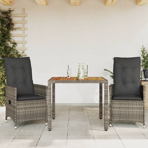 vidaXL 5-delige Tuinset met kussens poly rattan grijs