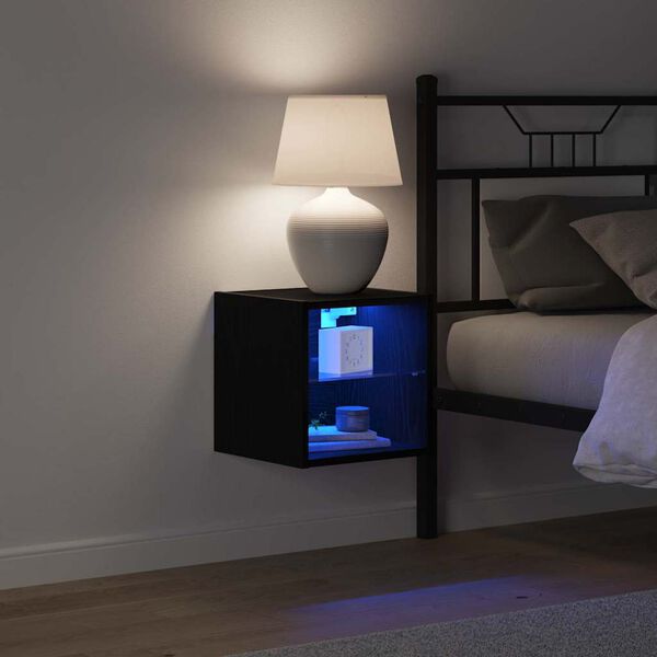 vidaXL LED Wand Bedside Kast met Wandgemonteerd Zwart Bewerkt hout