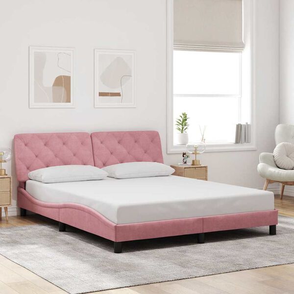vidaXL Bedframe zonder matras fluweel roze 160x200 cm