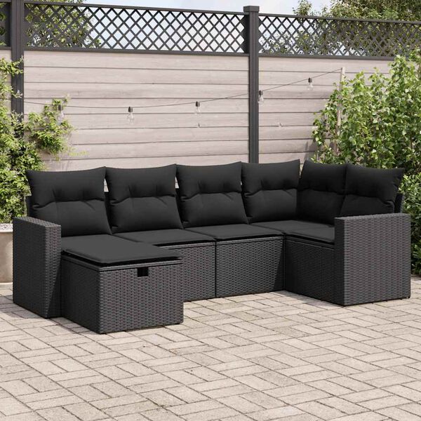 vidaXL 6-delige Loungeset met kussens poly rattan zwart