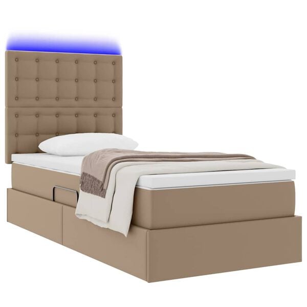 vidaXL Opbergbed met LED met matras Cappuccino 90 x 190 cm Nep Leer