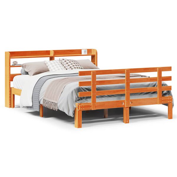 vidaXL Bedframe met hoofdbord massief grenenhout wasbruin 140x190 cm