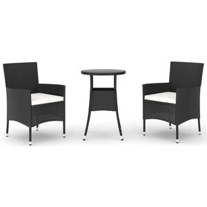 vidaXL 3-delige Bistroset met kussens poly rattan zwart