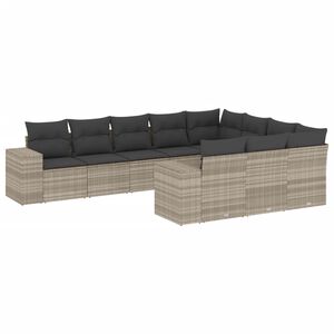 vidaXL 10-delige Loungeset met kussens poly rattan lichtgrijs