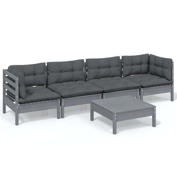 vidaXL 5-delige Loungeset met kussens massief grenenhout