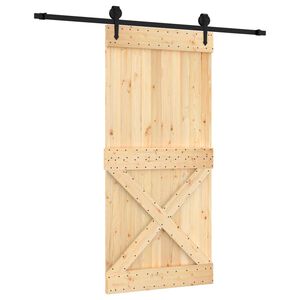 vidaXL Schuifdeur Naturel en Zwart 95 x 210 cm Massief Grenenhout