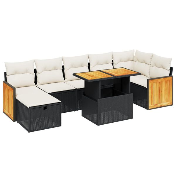 vidaXL 8-delige Loungeset met kussens poly rattan zwart