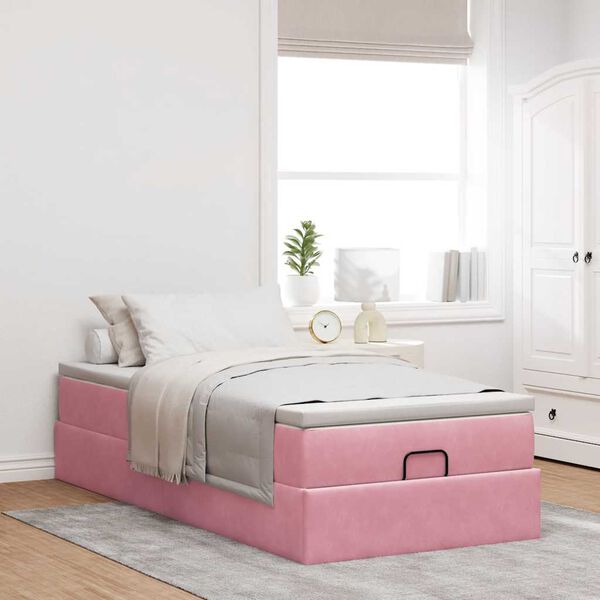 vidaXL Ottoman bed met matras 90x200cm fluweel roze