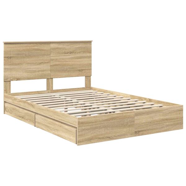 vidaXL Opslag bed met lade Sonoma Eiken 140 x 190 cm Bewerkt hout