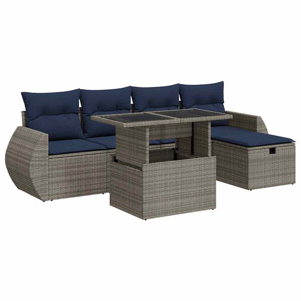 vidaXL 6-delige Loungeset met kussens poly rattan acacia grijs