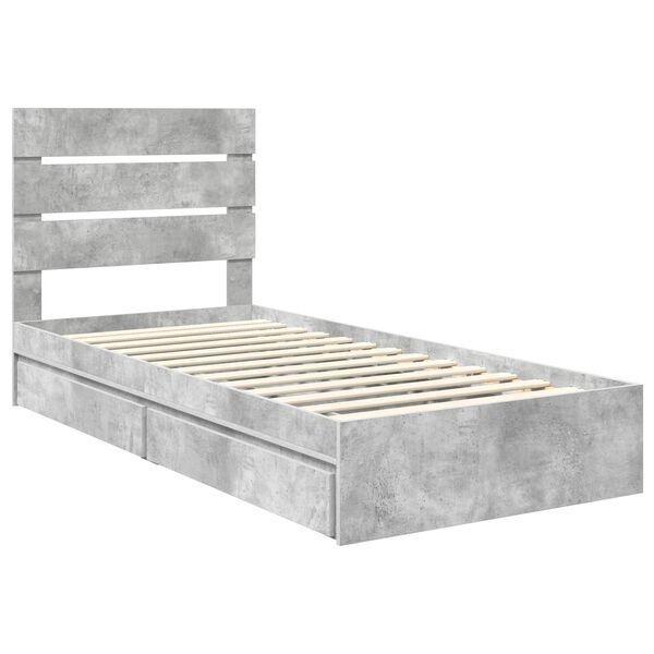 vidaXL Opslag bed met hoofdeinde Beton Grijs 90 x 200 cm Bewerkt hout