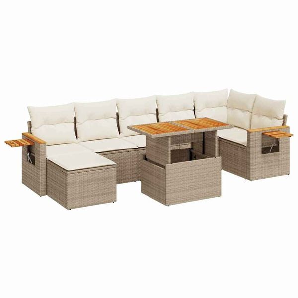 vidaXL 8-delige Loungeset met kussens poly rattan acacia beige