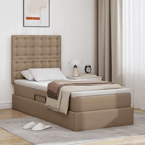 vidaXL Opbergbed met LED met matras Cappuccino 90 x 190 cm Nep Leer