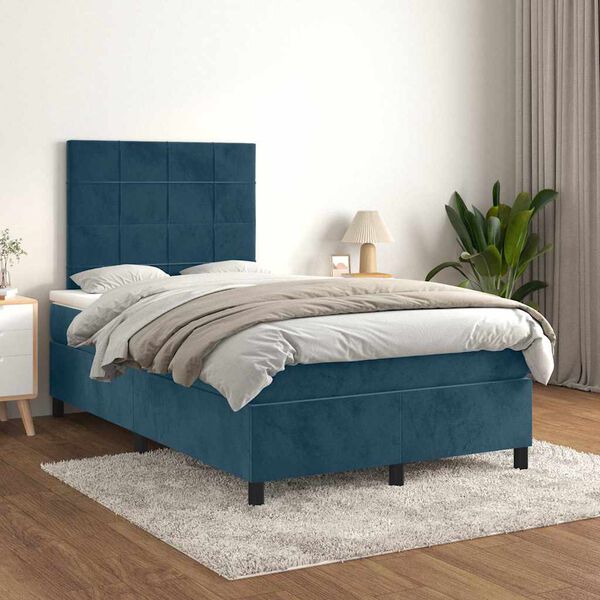 vidaXL Boxspring met matras fluweel donkerblauw 120x190 cm