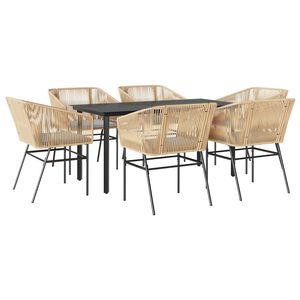 vidaXL 7-delige Tuinset met kussens poly rattan glas bruin