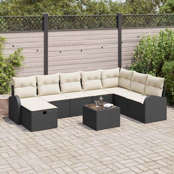 vidaXL Tuin Sofa Set met kussen met opslag 9 pcs Zwart Poly riet