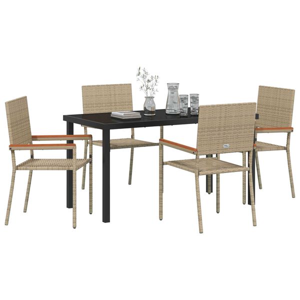 vidaXL Tuin eettafelset met kussen 5 pcs Beige poly rattan