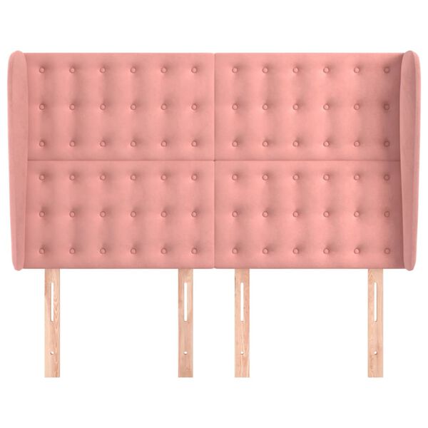 vidaXL Hoofdbord met randen 147x23x118/128 cm fluweel roze
