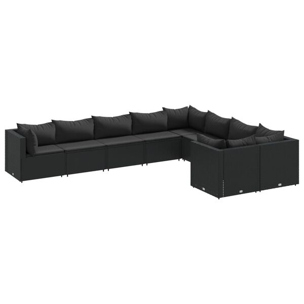 vidaXL 9-delige Loungeset met kussens poly rattan zwart