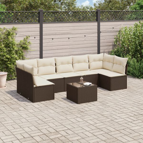 vidaXL 8-delige Loungeset met kussens poly rattan bruin