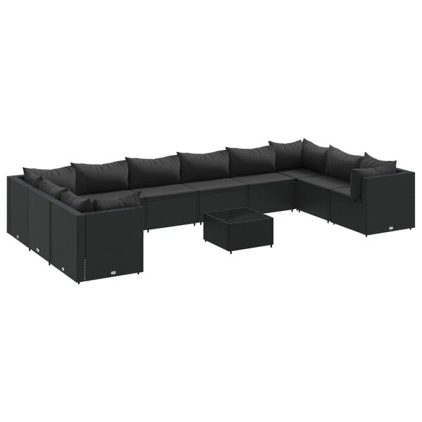 vidaXL 11-delige Loungeset met kussens poly rattan zwart
