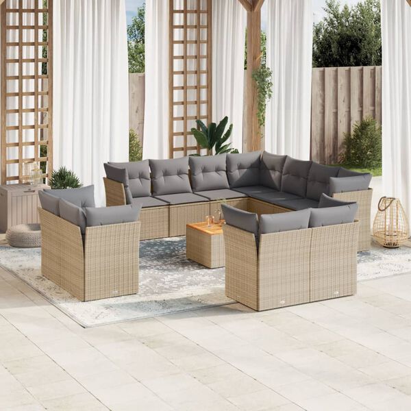 vidaXL 12-delige Loungeset met kussens poly rattan gemengd beige