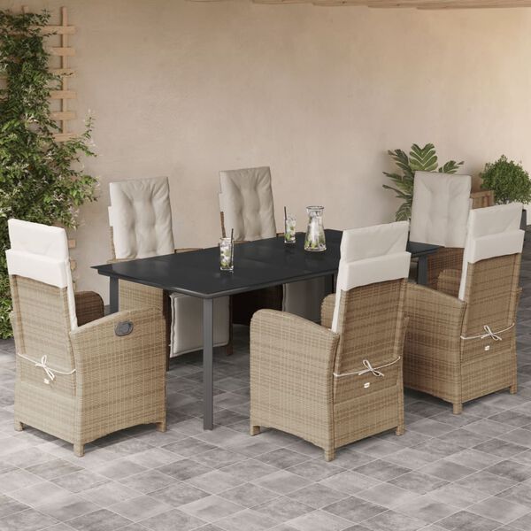 vidaXL 7-delige Tuinset met kussens poly rattan beige