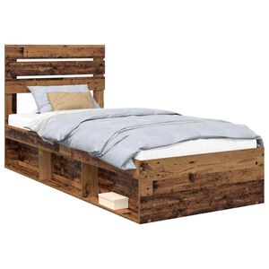 vidaXL Bedframe met hoofdeinde Oudhout 90 x 200 cm Massief grenenhout