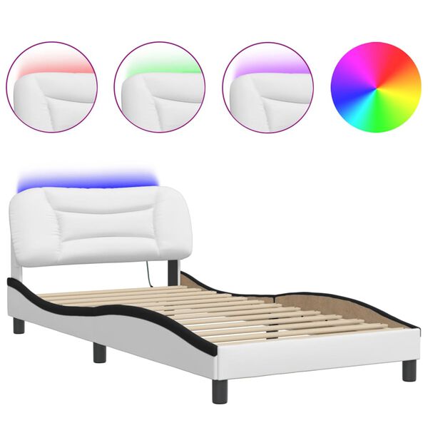 vidaXL Bedframe met LED zonder matras "Hvar" wit en zwart 100x200 cm