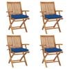 vidaXL Opklapbare stoelen met kussens, 4 stuks, massief teakhout