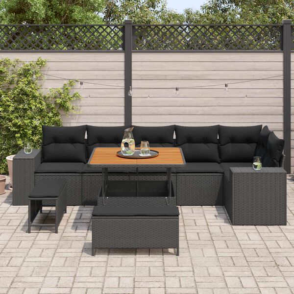 vidaXL Tuin Sofa Set met kussen 9 pcs Zwart poly rattan