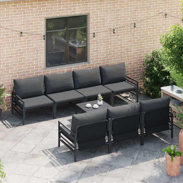 vidaXL Tuinbankenset met kussen 8 pcs Zwart Staal